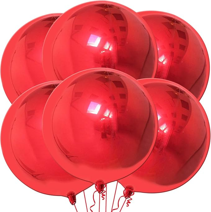 Big 22 Inch Red Metallic Balloons - Pack of 6 | 360 Degree 4D Round Sphere Red Chrome Balloons | ... | Amazon (US)