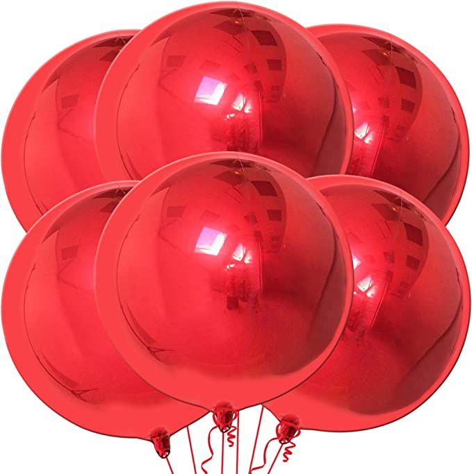 Big 22 Inch Metallic Red Balloons - Pack of 6, Red Metallic Balloons | 360 Degree 4D Red Foil Bal... | Amazon (US)