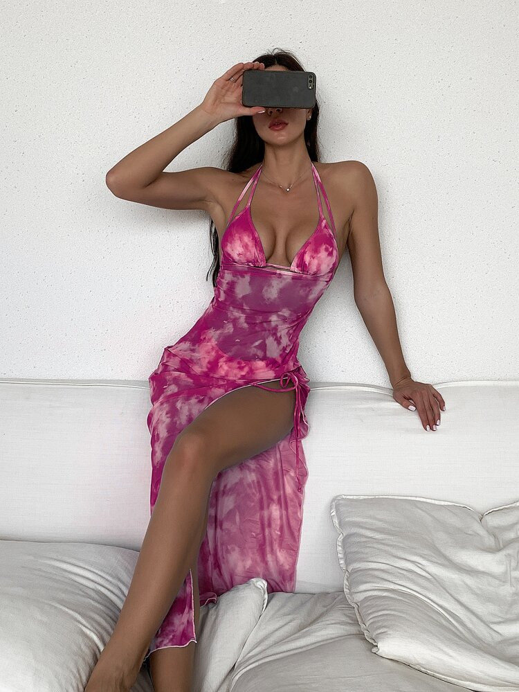 3pack Tie Dye Triangle Bikini Swimsuit & Cover Up | SHEIN