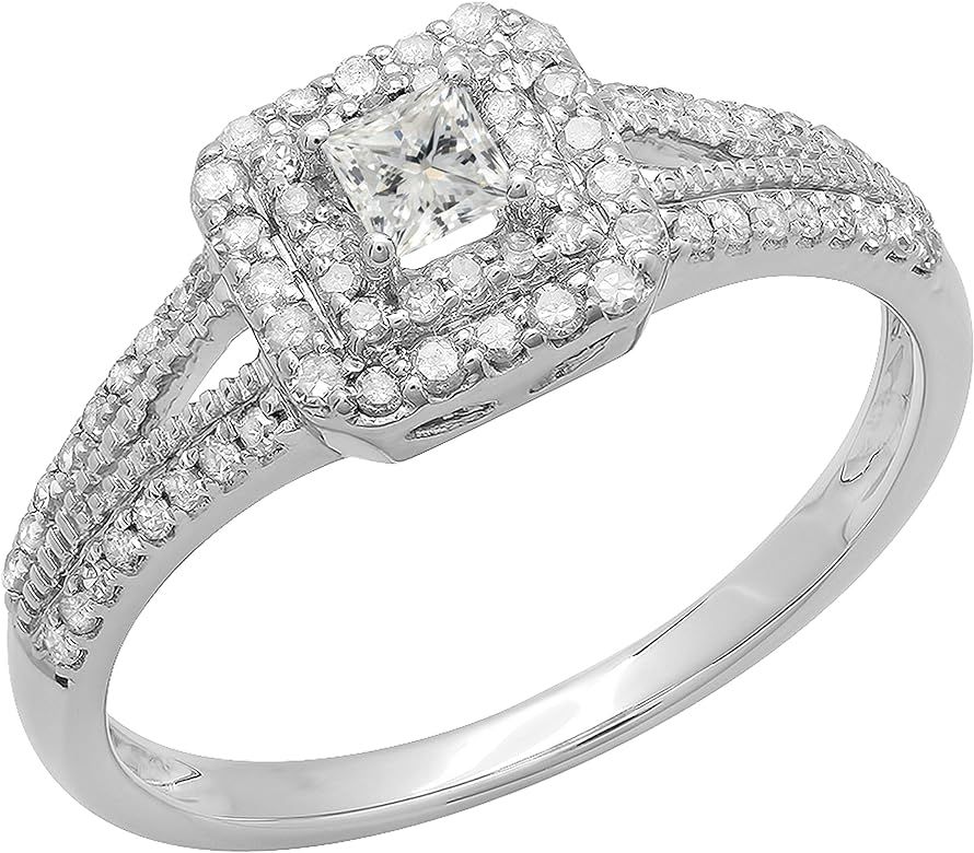 Dazzlingrock Collection 0.50 Carat (ctw) 14K Princess & Round Diamond Split Shank Bridal Halo Eng... | Amazon (US)