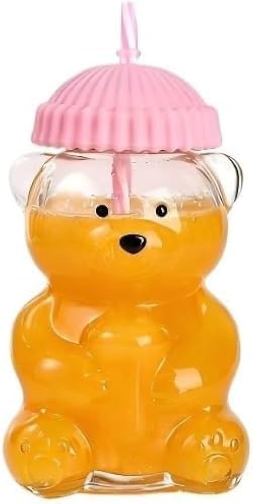 Bear Glass Cup with Lid and Straw, 20 oz Cute Bear Shaped Iced Coffee Glasses, Reusable Kawaii Dr... | Amazon (US)