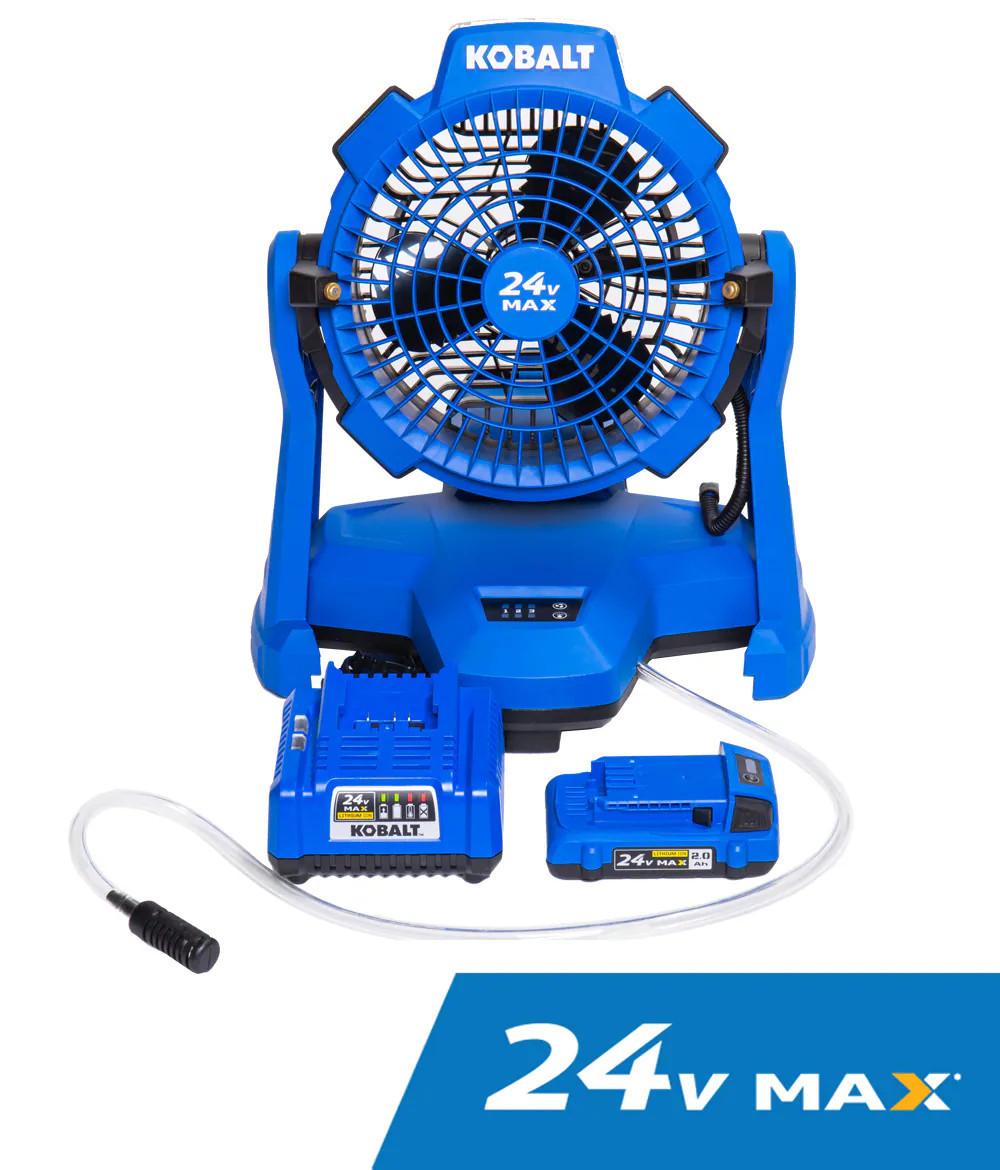Kobalt 7-in 24 -Volt 3 -Speed High Velocity Indoor/Outdoor Blue Misting Floor Fan Battery(s) Incl... | Lowe's