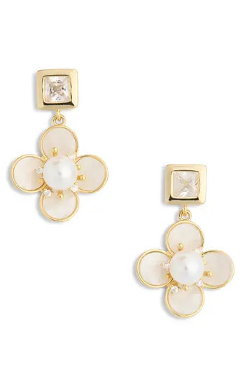 EYE CANDY LOS ANGELES Olivia Flower Drop Earrings in Gold/White at Nordstrom Rack | Nordstrom Rack
