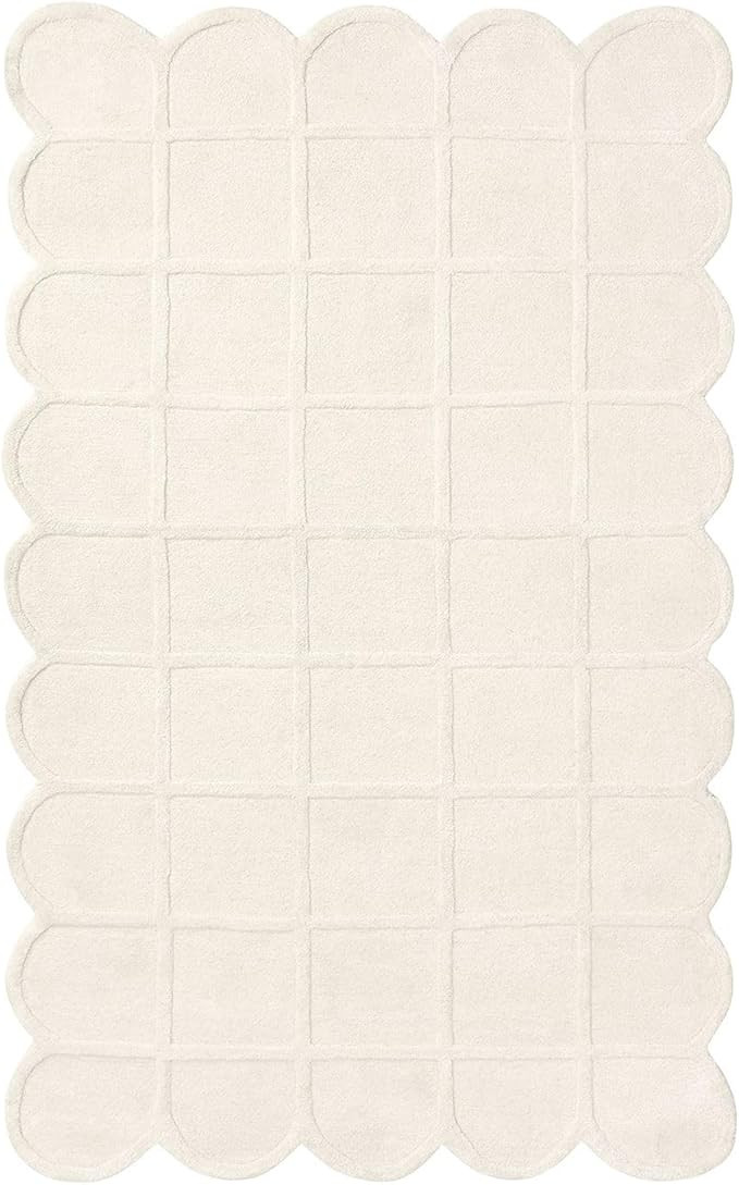 Scallop Area Rug - 8’ x 10' – Handmade Wool Area Rugs – Beige – Rugs for Living Room, Bed... | Amazon (US)