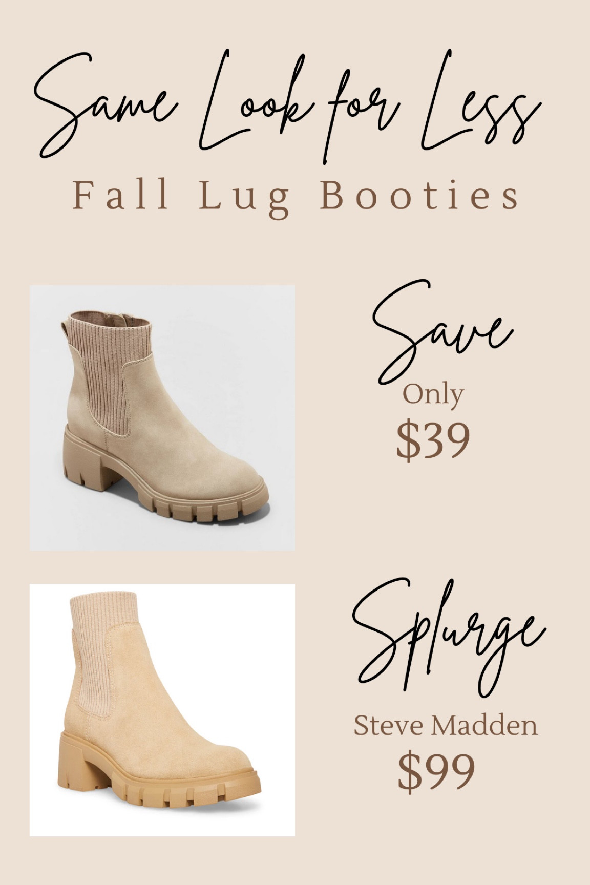 Splurge vs Save
Steve Madden Lug Suede Boot Edition 
Target bootie savings

#LTKsalealert #LTKSeasonal #LTKshoecrush