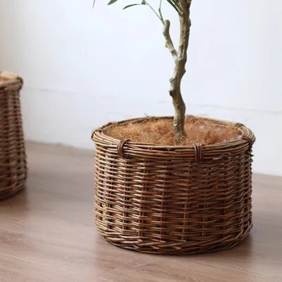 Rustic Round Wicker Planter with Liner | Wayfair North America