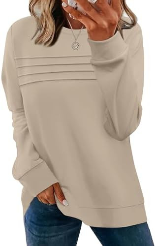 WIHOLL Womens Sweatshirt Crewneck Long Sleeve Shirts Loose Fit Pleated Front Tops Fall Fashion | Amazon (US)