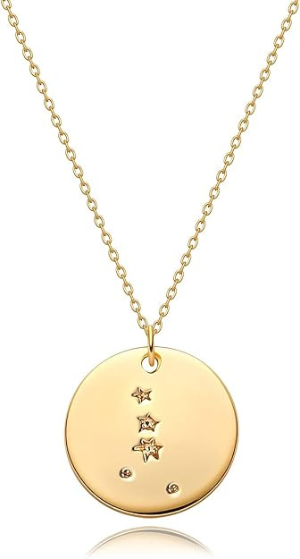 MEVECCO Gold Necklace Coin Disc Zodiac 12 Constellation Star Connected Engraved Horoscope Sign As... | Amazon (US)