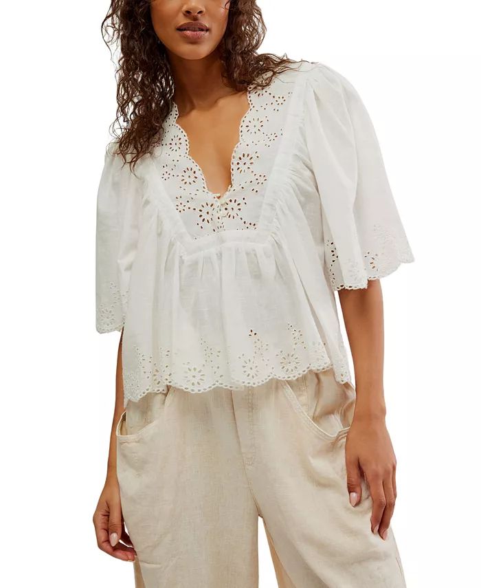 Free People Women's Costa Eyelet Embroidered Cotton Top - Macy's | Macy's