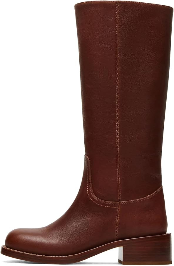 Women's Knee High Riding Boots Round Toe Block Heel Fashion Motorcycle Booties Side Zipper Wide C... | Amazon (US)