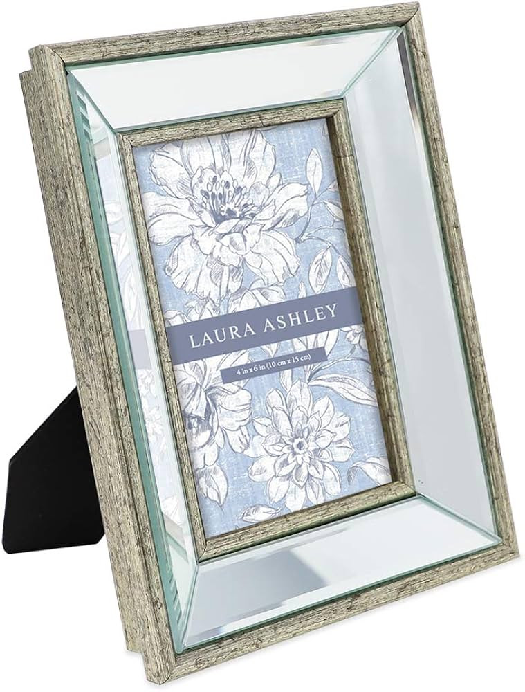 Laura Ashley 4x6 Silver Beveled Mirror Picture Frame, Classic Mirrored Frame with Deep Slanted An... | Amazon (US)