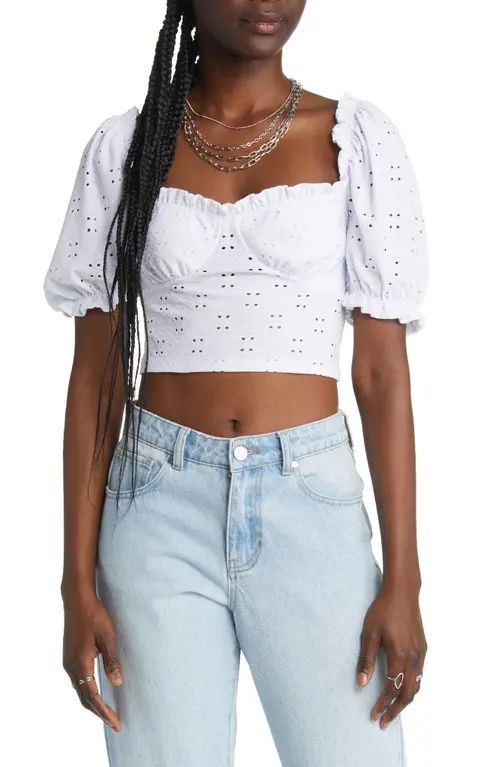 BP. Eyelet Lace Crop Top in White at Nordstrom, Size Small | Nordstrom