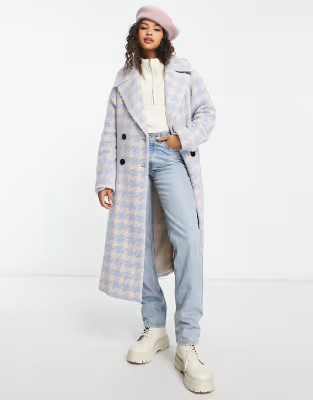 The Frolic houndstooth longline coat in blue | ASOS (Global)