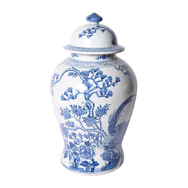 Extra Large Magnolia Pheasant Temple Jar | Cailini Coastal