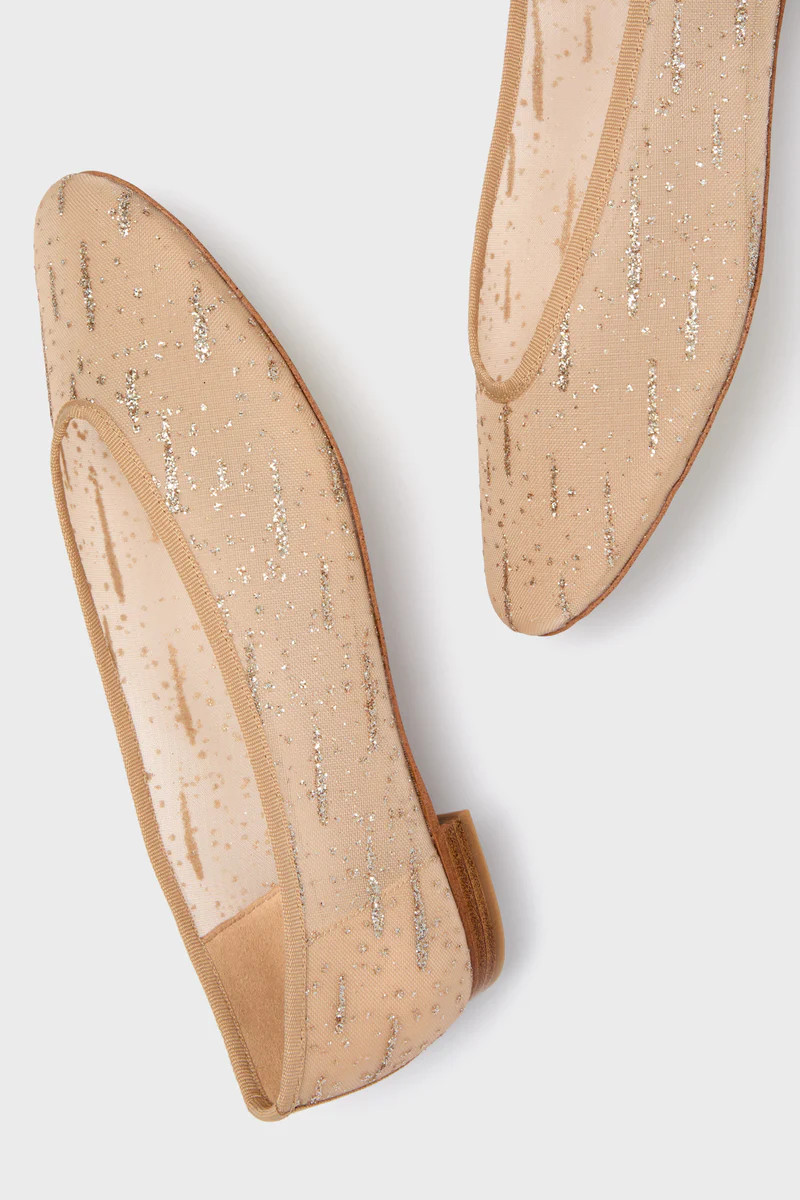 Nude Glitter Mesh Nina Flats | Tuckernuck (US)