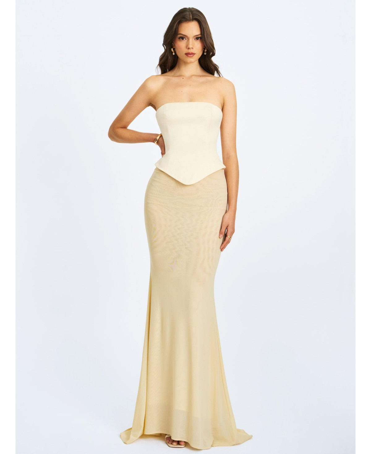 Miss Circle Women's Adelina Butter Yellow Peplum Mermaid Gown with Lace-up Back - Butter yellow | Macy's