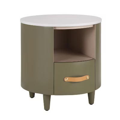 Round Nightstand End Table Bed Beside Table Sofa Side Table Accent Table with Drawer & Open Storage Shelf, Green -ModernLuxe | Target