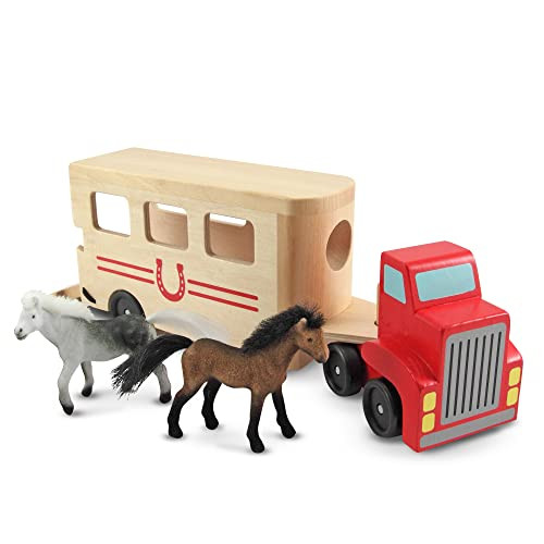 Melissa & Doug Horse Carrier Wooden Vehicle Play Set With 2 Flocked Horses and Pull-Down Ramp | Amazon (US)