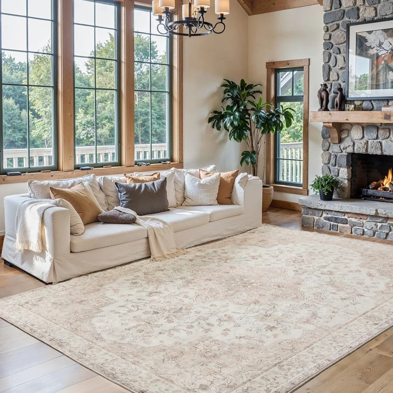 CHITOOMA 9'x12' Boho Area Rugs for Living Room, Machine Washable Floral Area Rug with Non-Slip Ba... | Walmart (US)