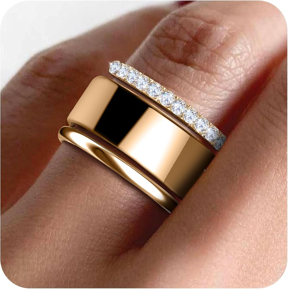 2 Pack 14K Gold Plated Stackable Rings Compatible with Oura Ring Gen 3/4, Cubic Zirconia Simulate... | Amazon (US)