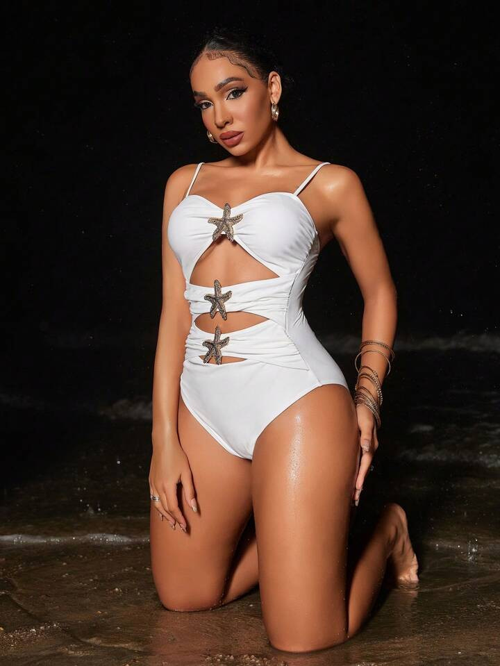 Swim Vcay Solid Color Hollow Star Swimsuit Summer | SHEIN