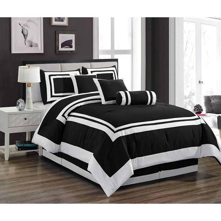 Chezmoi Collection Caprice 7-Piece Square Pattern Hotel Style Comforter Set | Walmart (US)