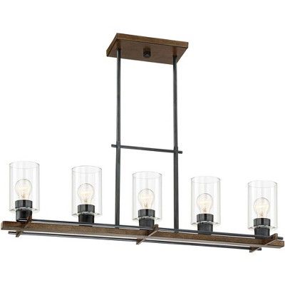 Franklin Iron Works Dust Bronze Linear Pendant Chandelier 36 3/4" Wide Rustic Clear Glass Cylinde... | Target