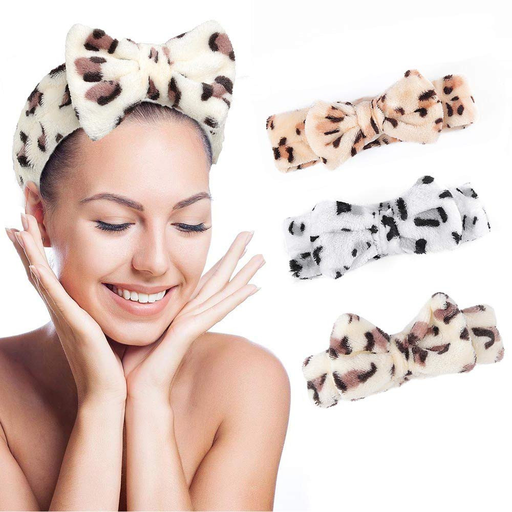 Avanlin Bow Spa Makeup Headband Leopard Elastic Hair Band Coral Fleece Head Wraps Washing Face He... | Amazon (US)