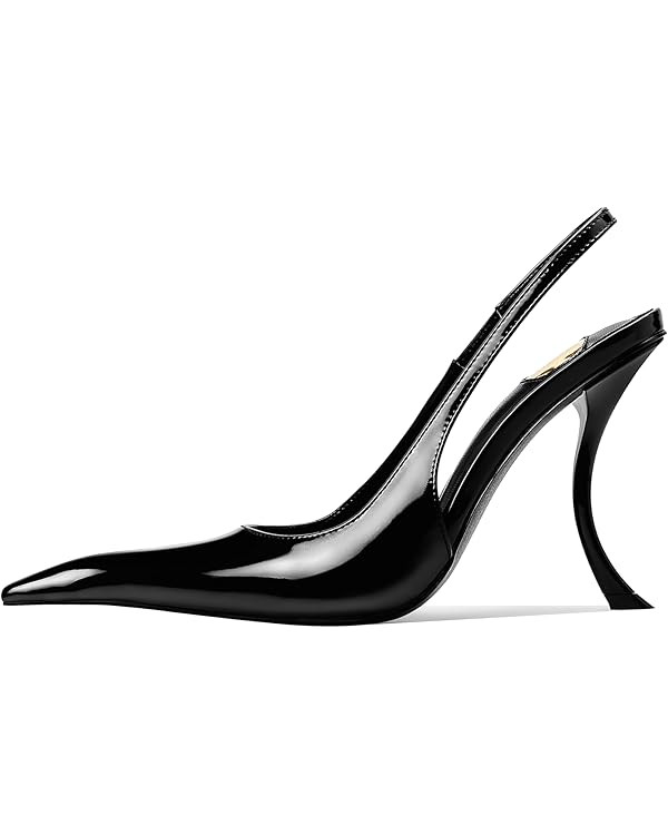 CAGLGLZ Stiletto High Heel Slingbacks for Women Patent Leather Closed Pointed Toe Pumps Slip on E... | Amazon (US)