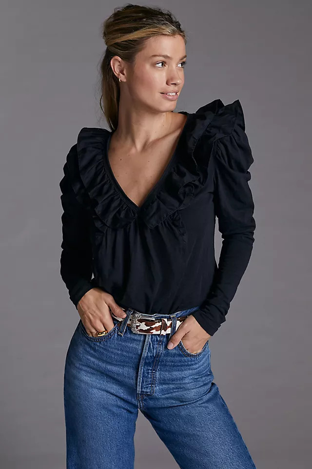Ruffled V-Neck Top | Anthropologie (US)