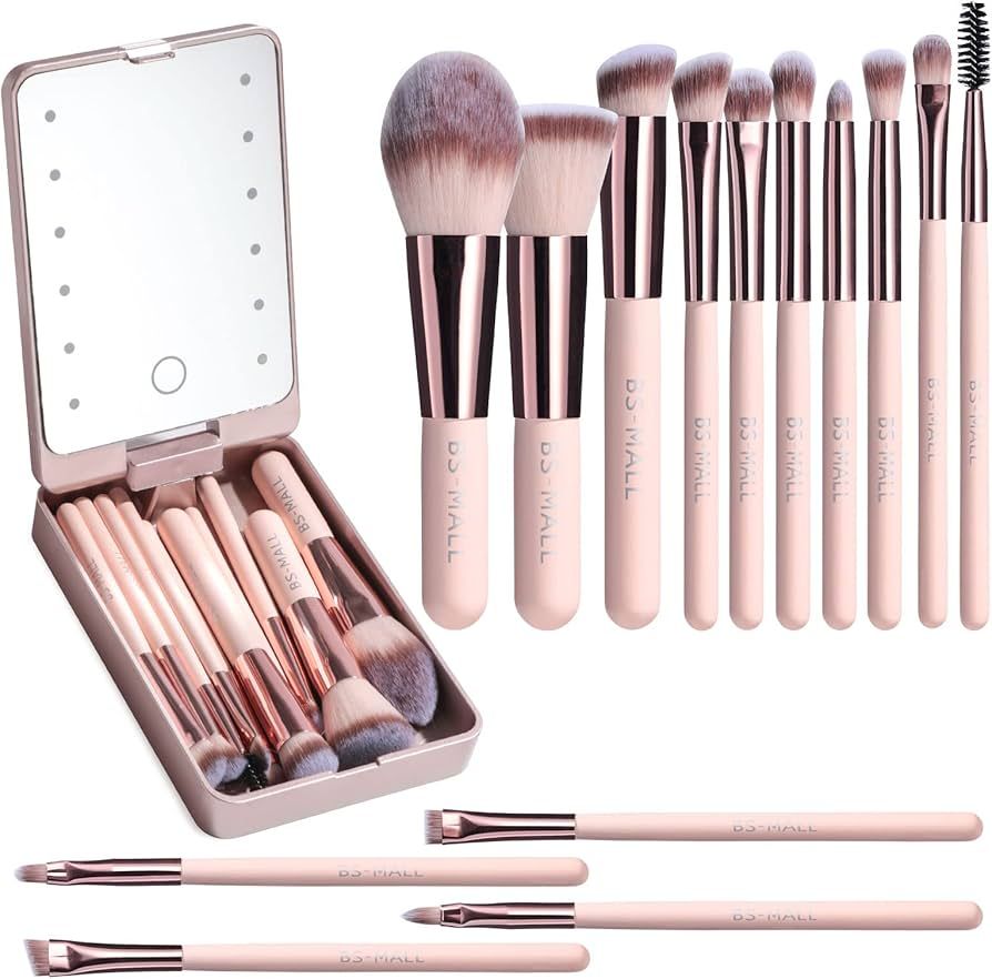 BS-MALL Travel Makeup Brush Set Foundation Powder Concealers Eye Shadows Makeup Set with LED ligh... | Amazon (US)