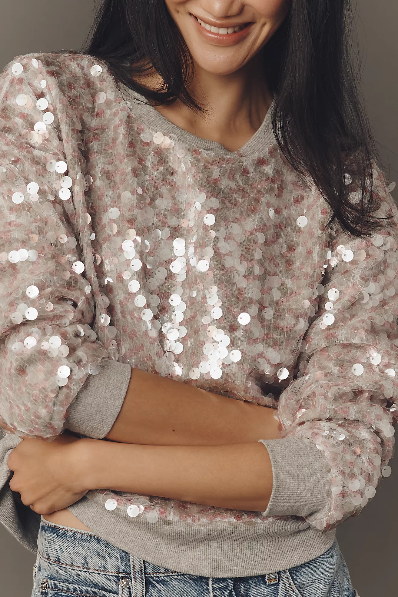 Maeve Long-Sleeve Sequin Sweatshirt | Anthropologie (US)