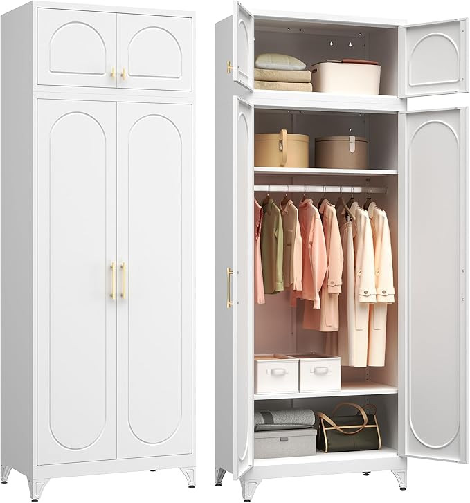 Polup Armoire Wardrobe Closet with Hanging Rod, 86 Inch Tall Metal Wardrobe Cabinet, Metal Armoir... | Amazon (US)