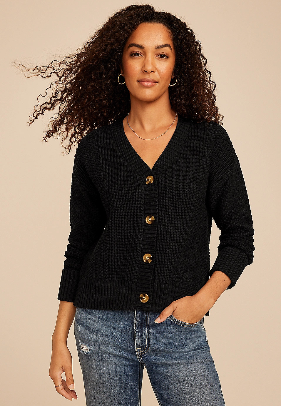 Mixed Stitch Button Front Cardigan | Maurices