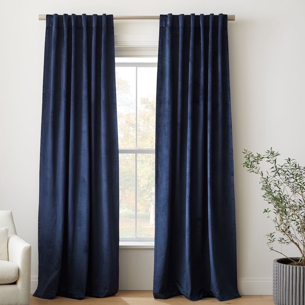 Luster Velvet Curtain, Midnight , 48&amp;quot;x96&amp;quot; | West Elm (US)