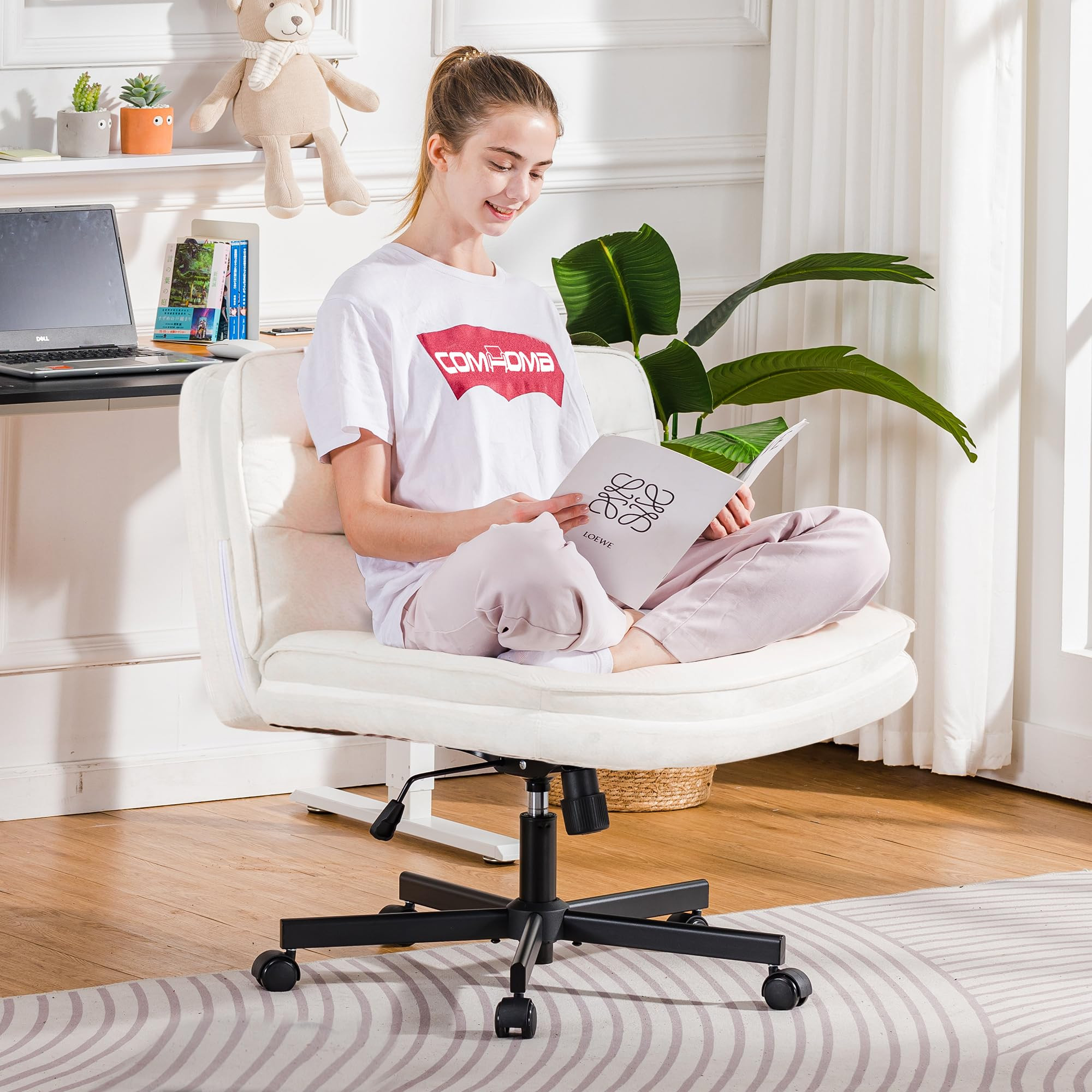 COMHOMA Criss Cross Chair With Wheels, Armless Wide Cross Legged Office Mid Back, Modern Home Des... | Amazon (US)