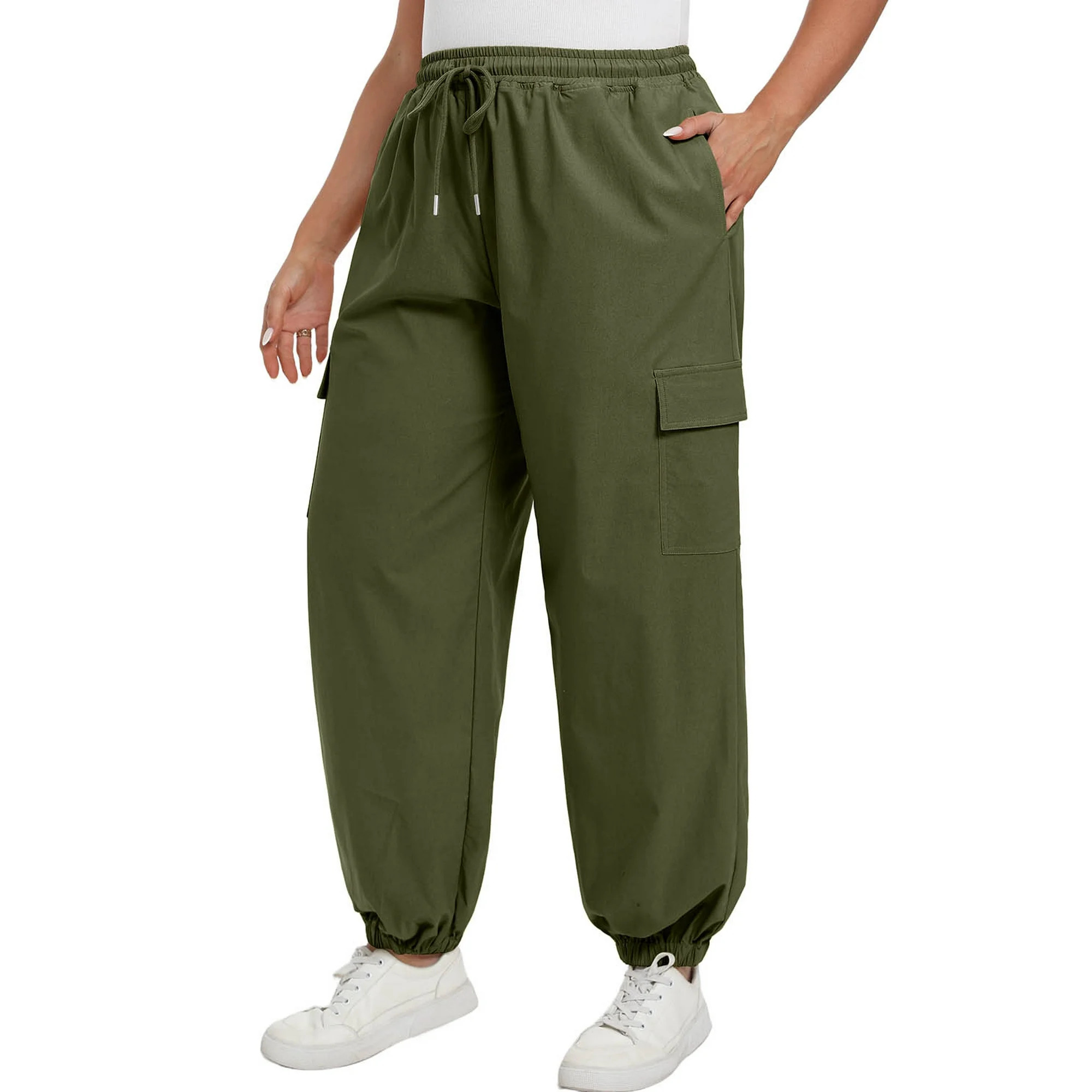 Cueply Women's Plus Size Cargo Pants with Pockets Casual Joggers Sweatpants Drawstring Adjustable... | Walmart (US)