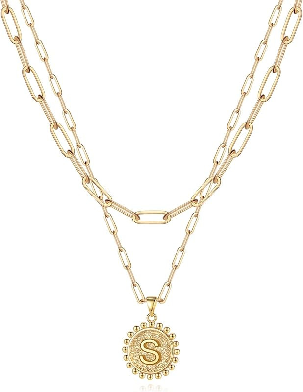 Gold Initial Necklaces for Women Girls, 14K Gold Plated Dainty Layering Paperclip Link Chain Neck... | Amazon (US)