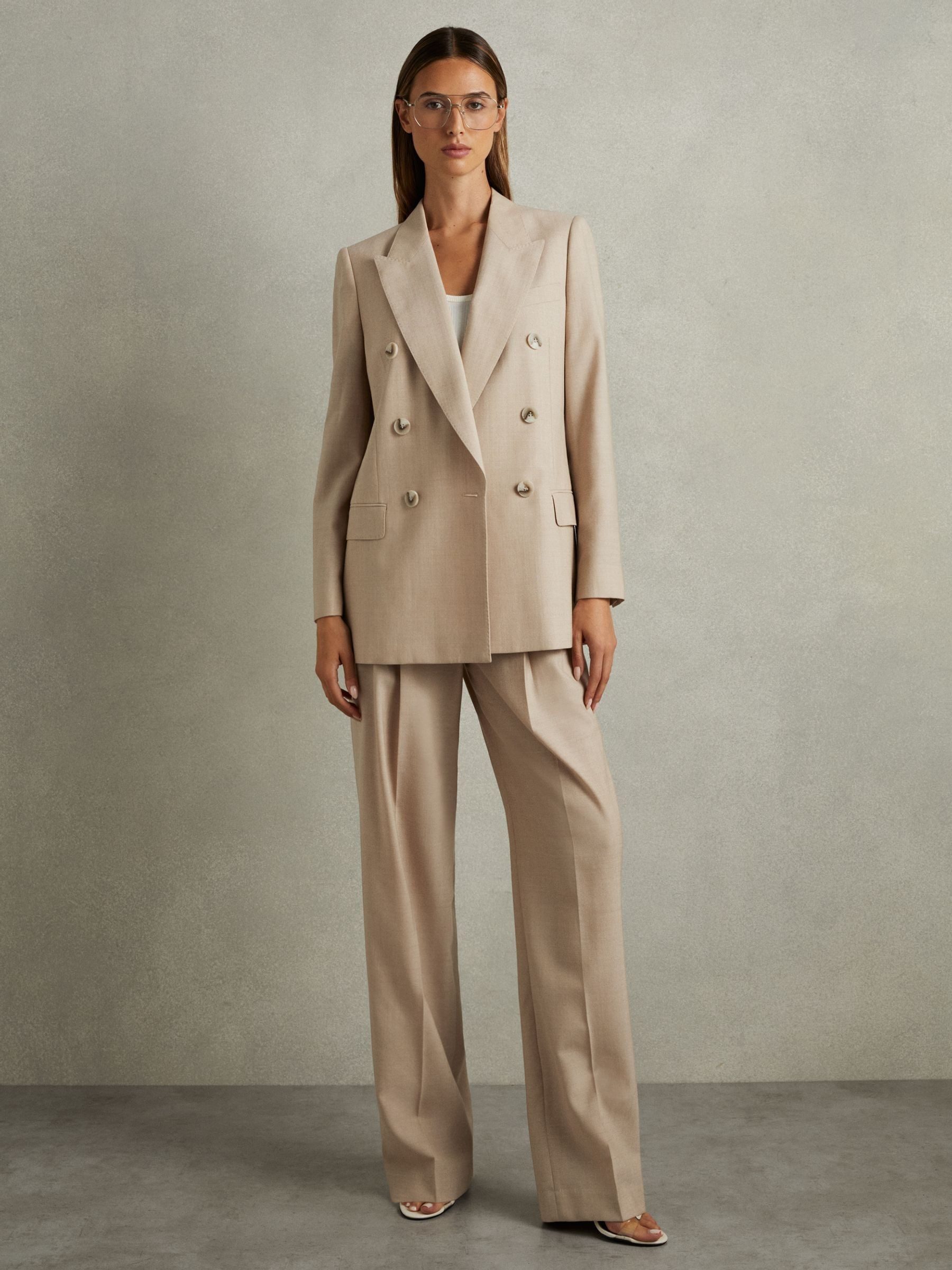Reiss Wool Double Breasted Suit Blazer in Neutral - REISS | Reiss UK