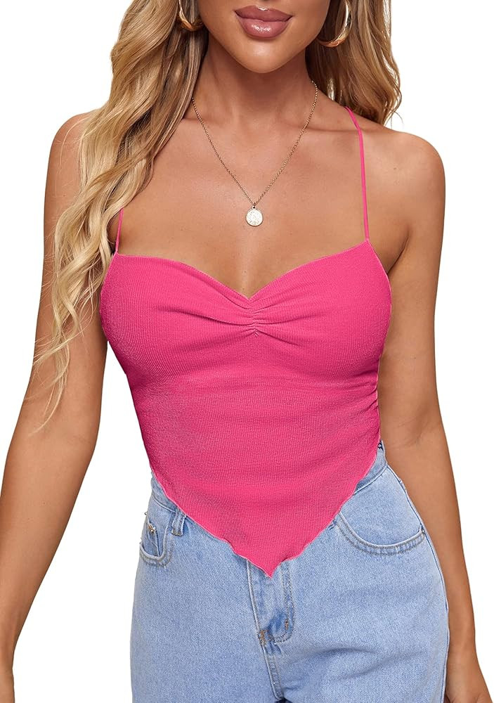 Verdusa Women's Criss Cross Backless Strappy Asymmetrical Hem Crop Cami Top | Amazon (US)