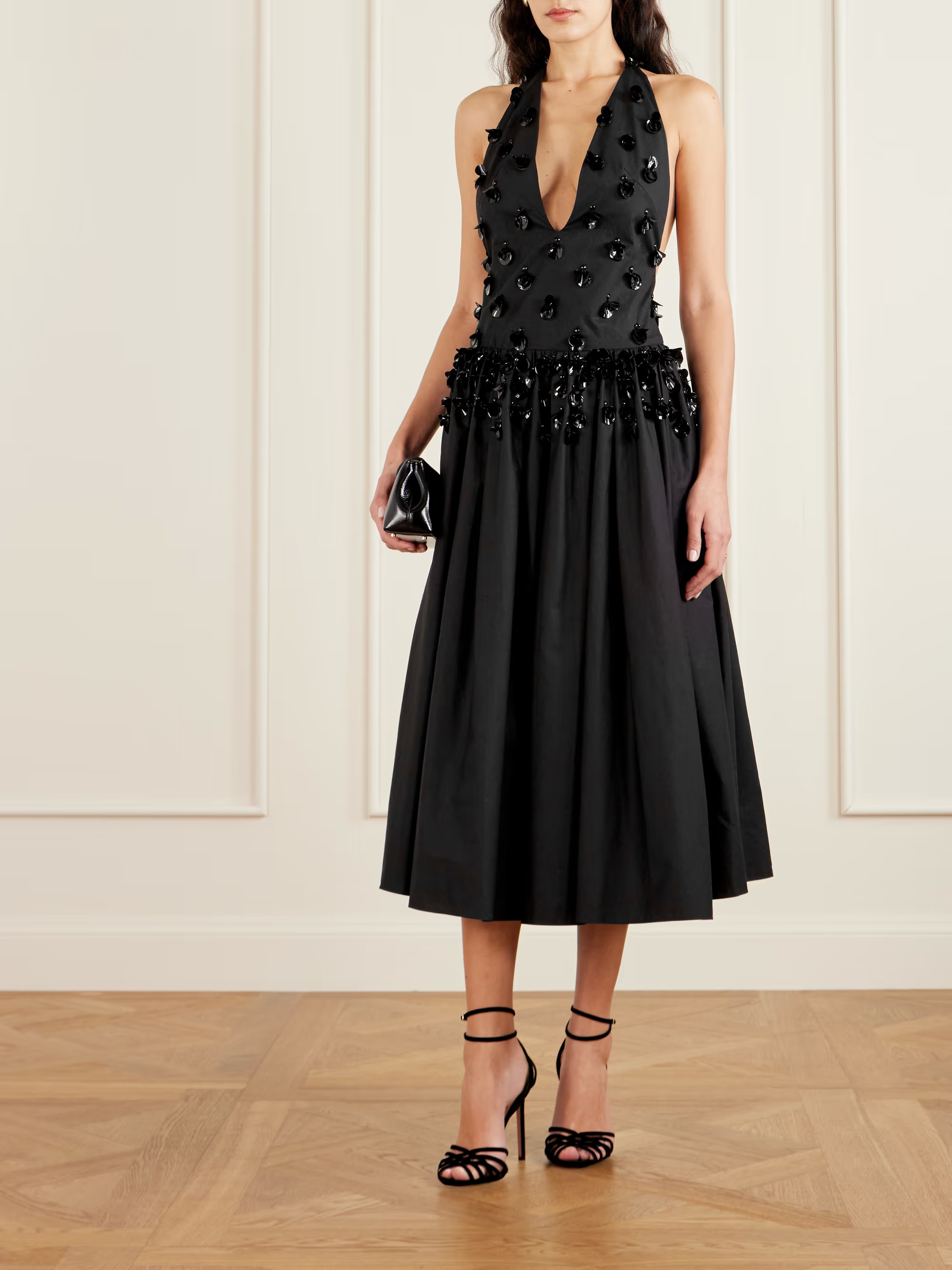 Open-back embellished pleated cotton-poplin halterneck midi dress | NET-A-PORTER (US)