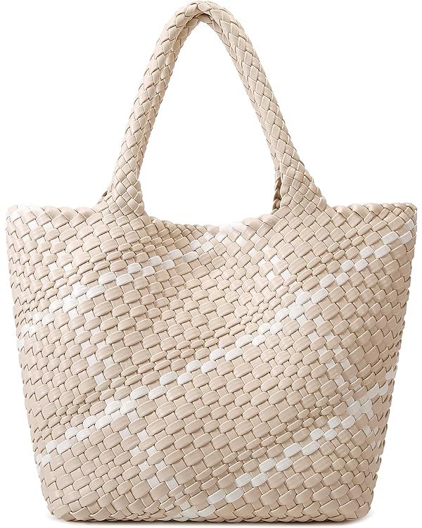 Fashion Woven Tote Bag for Women, Shopper Bag Soft Vegan Leather Hand-woven Handbag with Purse | Amazon (US)