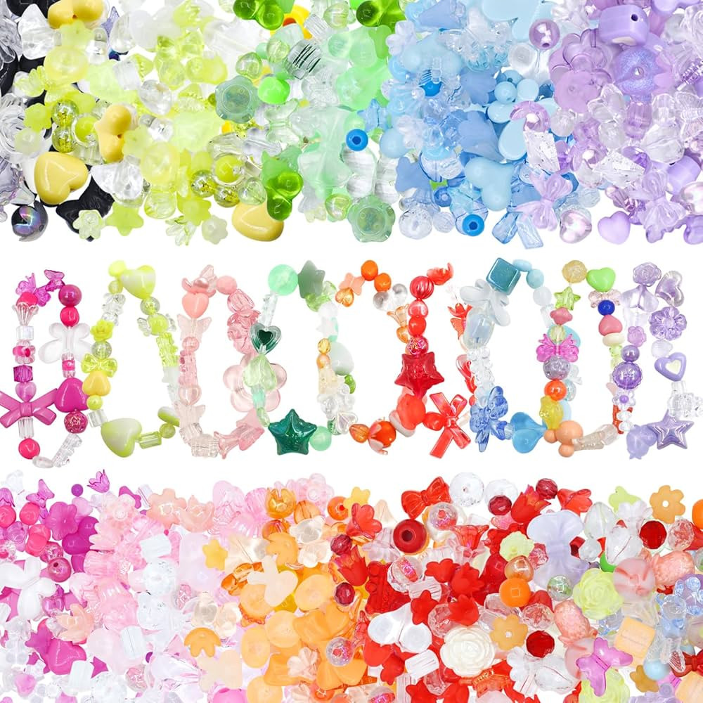 RYKOMO 300-360PCS Acrylic Beads, Cute Assorted Kawaii Aesthetic Beads for Jewelry Making, DIY Bra... | Amazon (US)