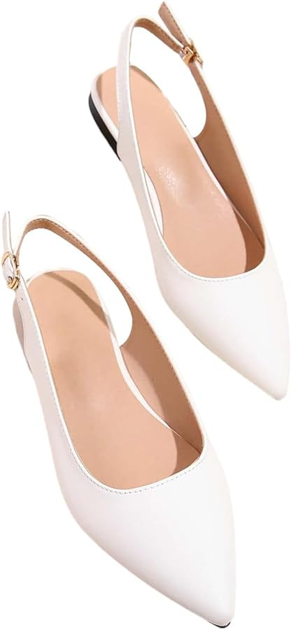 OYOANGLE Women's Slingback Flats Elegant Pointed Toe Ballet Flats with Buckle Strap Work Dressy S... | Amazon (US)