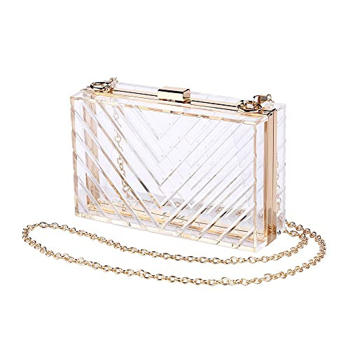 Mulian LilY Women Clear Purse Acrylic Transparent Clear Clutch Bag, Shoulder Handbag With Removable Gold Chain Strap M226 | Amazon (US)