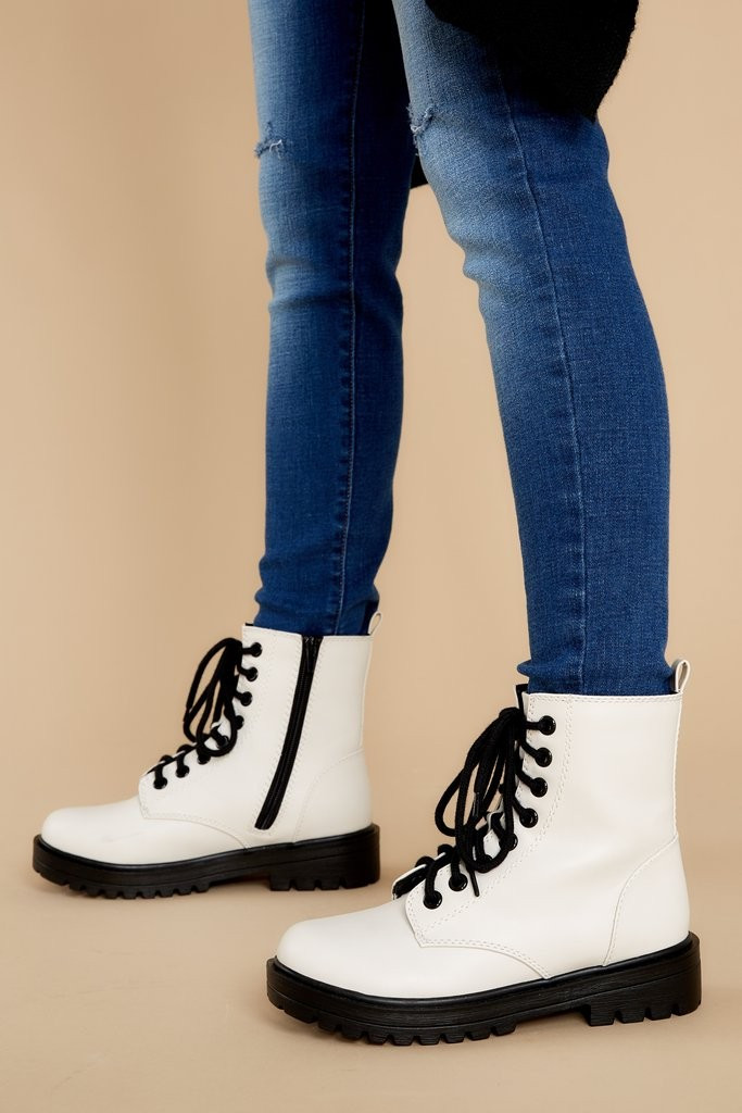 Forget Yesterday White Combat Boots | Red Dress 