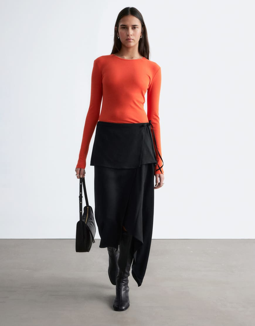 & Other Stories two in one midi skirt with bottom layer in black | ASOS (Global)