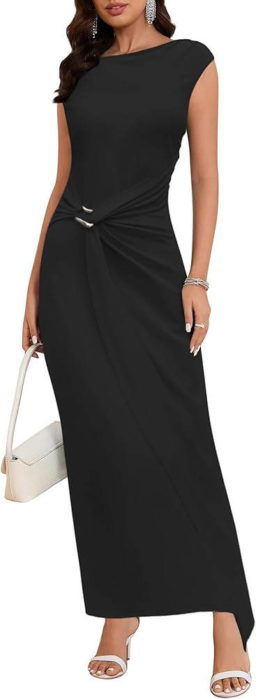 Summer Cocktail Dresses for Women Bodycon Casual Mock Neck Cap Sleeve Dress Elegant Wedding Guest... | Amazon (US)