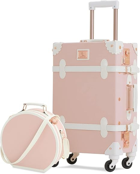 2 Piece Vintage Luggage Set Women Cute Carry on Suitcase with Hat Box Cosmetic Case (embossed pin... | Amazon (US)