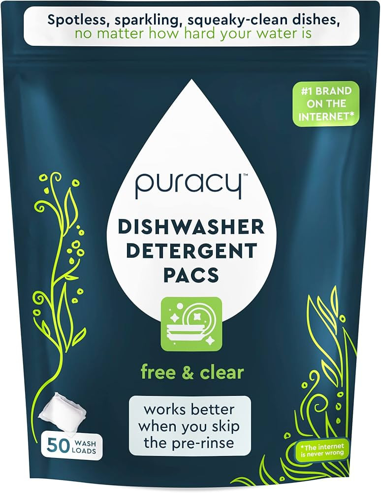Puracy Dishwasher Pods, 50 Count, Natural Detergent, Free & Clear Enzyme-Powered Automatic Dishwa... | Amazon (US)